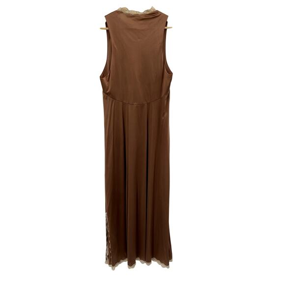 Vanity Fair Vintage Brown Cream Lace Maxi Slip Dress - Picture 3 of 6